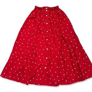 ⭐️VINTAGE Peter Popovich Cotton Red And White Star Button Down Midi Skirt